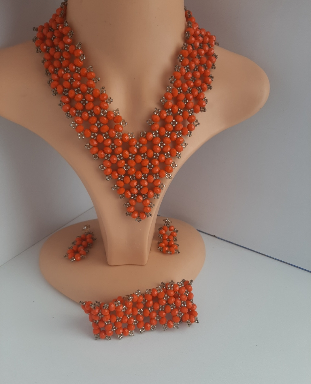 Orange Glass Bead Necklace Set
