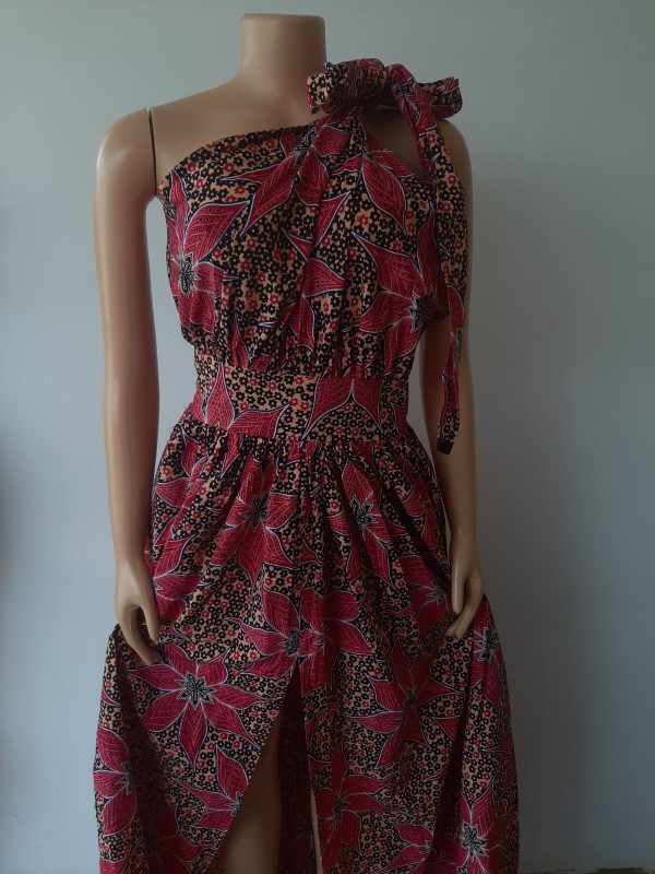 Kitenge Shoulder Tie Maxi Dress With Head Wrap